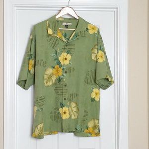 Tommy Bahama Silk Hawaiian Shirt Green XL